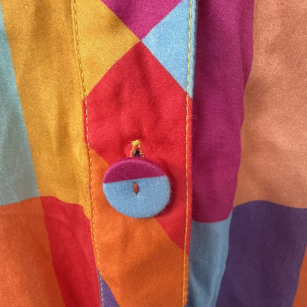 Maxi Dress M Colorblock Rainbow Belted Boho 80s Artsy Mod‎ Festival - Picture 9 of 14